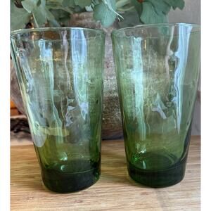 Vintage HAZEL ATLAS 6" Iced Tea Glass Cooler ELDORADO AVOCADO Dot Pair Of 2